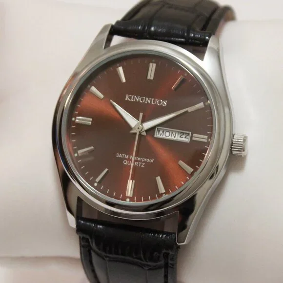 Men's Contemporary Dress Watch Silver Case Black Leather Watch Strap 40mm - Picture 7 of 13